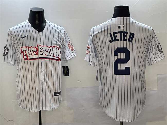 Mens New York Yankees #2 Derek Jeter White Bronx Graffiti Vapor Limited Stitched Jersey